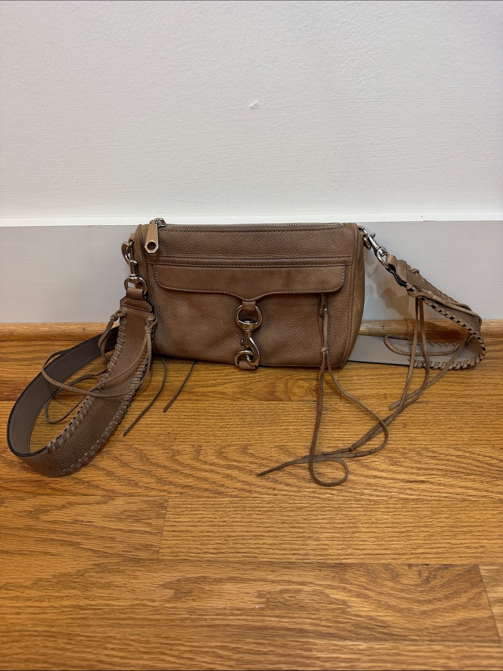 Rebecca Minkoff Taupe Leather Crossbody w/Signature Hardware & Guitar Strap